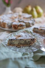 sweet home made poppy seed pie with fresh pears