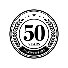 50th Anniversary Laurel Wreath Badge Engraving Vector Illustration