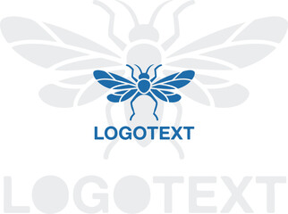 Elegant bee logo isolated on white background with blue accents and subtle details