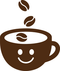 Coffee cup with coffee bean isolated on white background smiling face on the cup