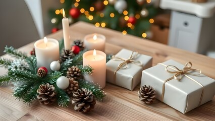 christmas tree with gifts and decorations