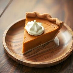 Pumpkin Pie on Wooden Plate