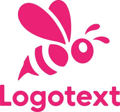 Bee logo design with logotext isolated on white background pink insect with wings