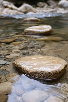Smooth stones form a natural stepping-stone path across a shallow stream