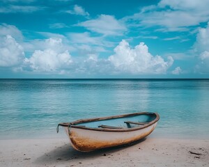 Tranquil beach scene with a small boat