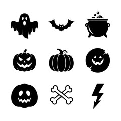 halloween set icon pack, black and white