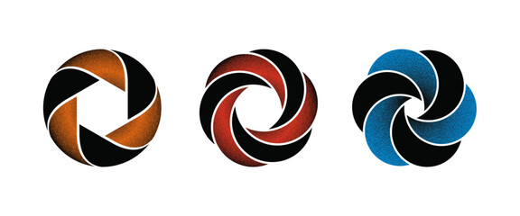 Geometric rotating iris vector collection, halftone spiral dynamics, vector illustration.