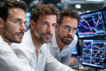 Professionals analyzing financial data in a modern trading environment during the day
