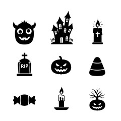 halloween set icon pack, black and white