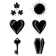 halloween set icon pack, black and white