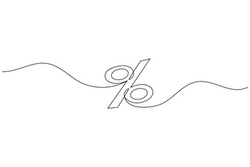 Percentage sign continuous one line drawing minimalist finance discount symbol illustration