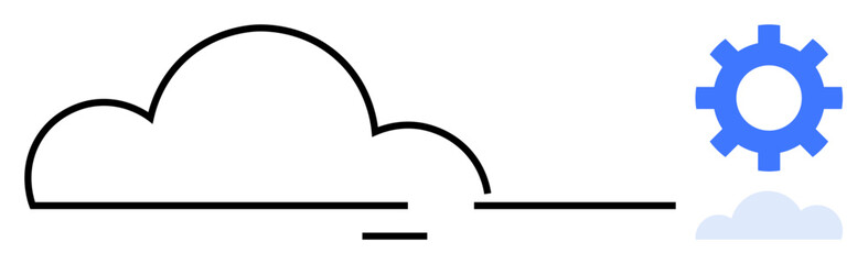 Black cloud outline and blue gear in a minimalistic style, representing technology, cloud services, and system configuration. Ideal for IT solutions, automation, cloud computing, connectivity, system