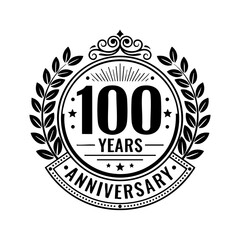 100th Anniversary Laurel Wreath Crown Engraving Vector Illustration