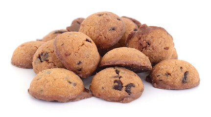 Chocolate chip cookies with chocolate coating isolated on white background