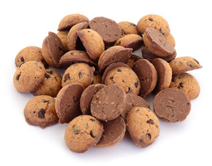 Chocolate chip cookies coated with chocolate isolated on white background