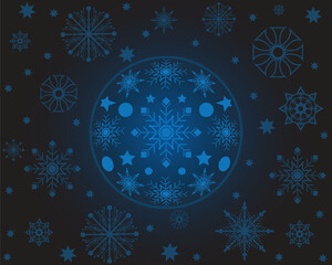 round decorative star vector in the middle there are decorative stars of various types and shapes dark blue and black background there are also round shapes and small stars scattered