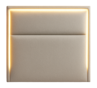 A headboard with built-in LED lighting for ambient glow in a contemporary apartment.