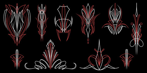 set of vector vintage pinstripe easy to use editable. pinstripe hotrod car paint. kustom culture. custom culture.