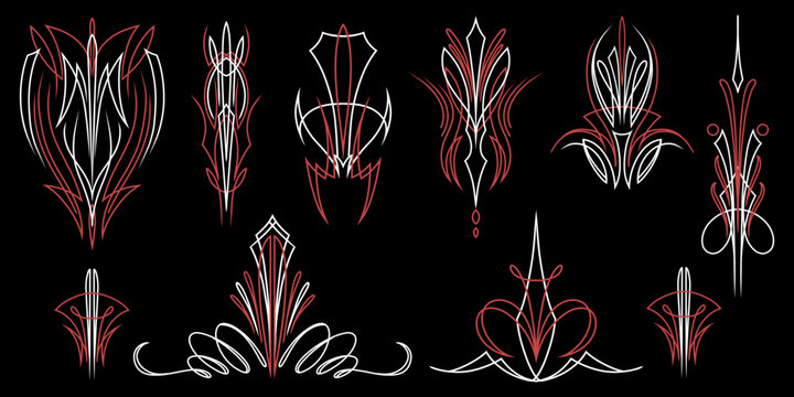 set of vector vintage pinstripe easy to use editable. pinstripe hotrod car paint. kustom culture. custom culture.
