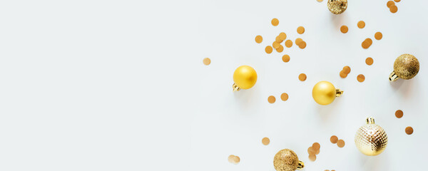 Christmas gift box and decorations on white background