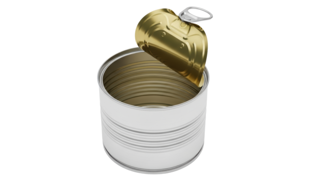 Opened tin can ready for food preparation, offering fresh ingredient possibilities for culinary creations and kitchen projects today