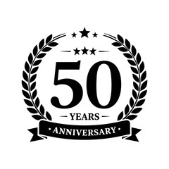 50th Anniversary Laurel Wreath Badge Engraving Vector Illustration