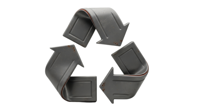 Distressed metal recycle symbol promotes eco friendly sustainability and circular economy for a greener future with responsible consumption