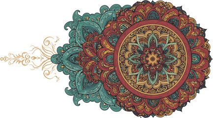 Elegant colorful mandala vector illustration with intricate floral pattern, bohemian decorative design for yoga, meditation, wall art, and background decoration