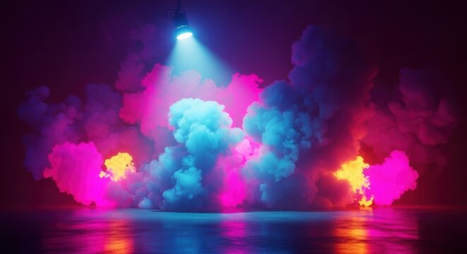 Vibrant smoke effects under stage lighting creates a dynamic and modern background for creative projects and captivating visuals