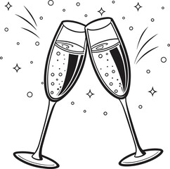 Celebration champagne flutes clinking together sparkle festive event toast isolated on transparent background