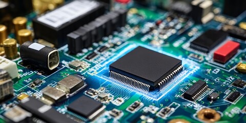 High-tech microchip technology on modern circuit boards enhancing efficiency and innovation.