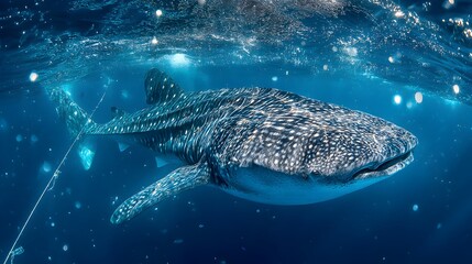 Majestic Whale Shark Underwater in Deep Blue Ocean Marine Environment