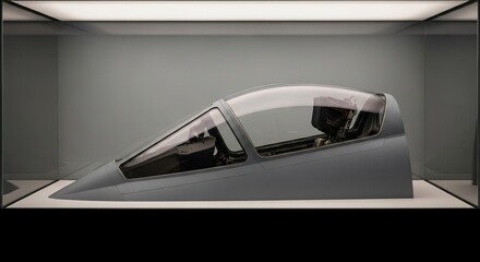 Modern jet fighter cockpit section displayed in museum