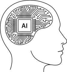Outline of a head with ai chip inside representing artificial intelligence and modern technology concept
