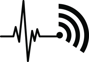 A graphic of a heartbeat line transitioning into a wifi signal on a white background in black color