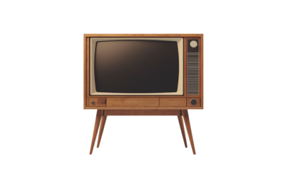 Vintage television set displayed in retro living room furniture home interior cozy environment front view nostalgia