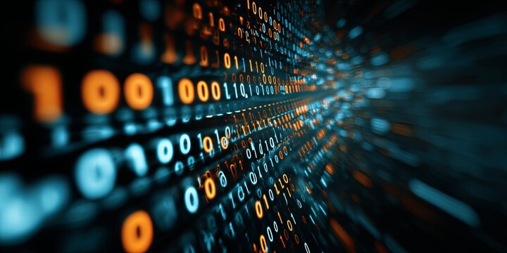 Futuristic Digital Interface with Binary Code and Abstract Patterns for Technology Background or Graphic Design Projects