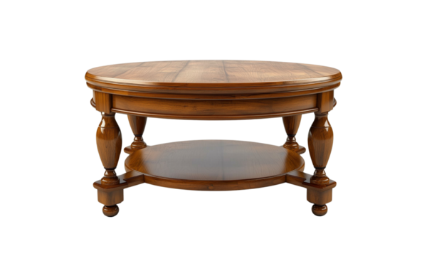 Elegant round wooden coffee table in cozy living room setting home decor natural light rustic charm