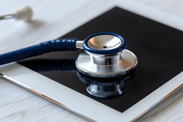 Close-up of a Stethoscope on a Tablet, Medical Technology