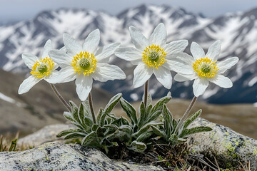 Mountain Avens Bloom Against Snowy Peaks: A Study in Alpine Cont