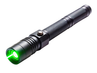 Sleek Black Tactical Laser Pointer With Green Beam isolated on white background ,PNG.AI Generated.