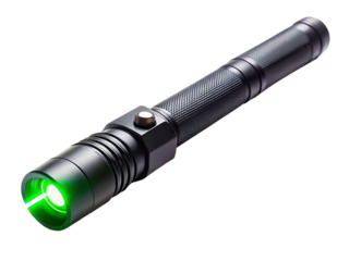 Sleek Black Tactical Laser Pointer With Green Beam isolated on white background ,PNG.AI Generated.