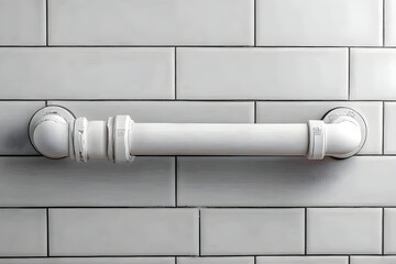 White Industrial Pipe Grab Bar on Subway Tile Wall
