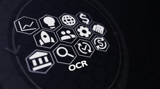 OCR Technology Banner for Document Scanning and Digitalization. business ,technology and network connection icon concept.