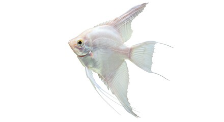 Fototapeta premium Elegant White Angelfish Swimming Isolated on White Background
