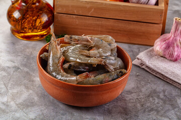 Raw fresh tiger prawn in the bowl