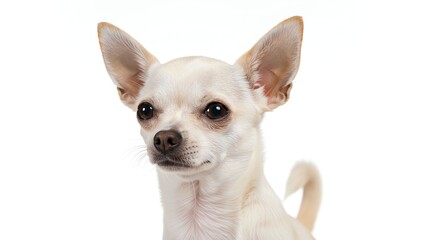 Obraz premium Small White Chihuahua Puppy with Large Ears and Curious Expression on White Background