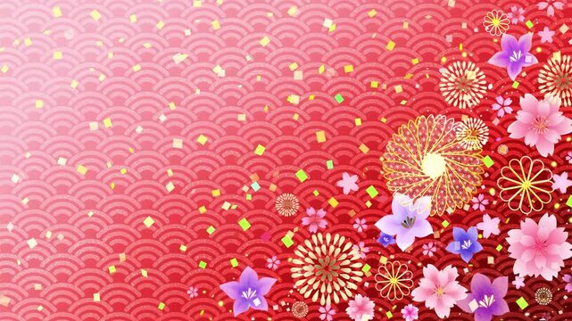 和柄　ループ動画　青海波　文様　和　飾り　豪華　和風　和モダン　高級感　キラキラ　枠　年賀　正月　お歳暮　初売り　成人式　Japanese pattern.Celebration background,New Year,Wedding.Loop video.