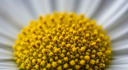 Close-up of Bright Yellow Flower Center with White Petals in Natural Light