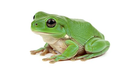 Obraz premium Bright Green Tree Frog Sitting on White Background
